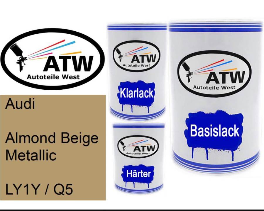 Audi, Almond Beige Metallic, LY1Y / Q5: 500ml Lackdose + 500ml Klarlack + 250ml Härter - Set, von ATW Autoteile West.